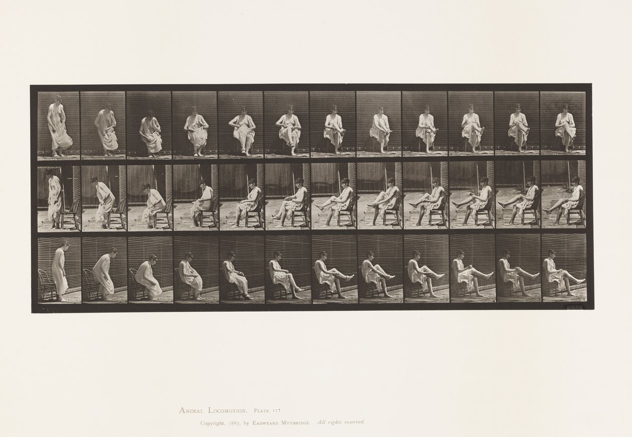 Plaat 417. Toilet; Zitten en Kousen Aantrekken door Eadweard Muybridge