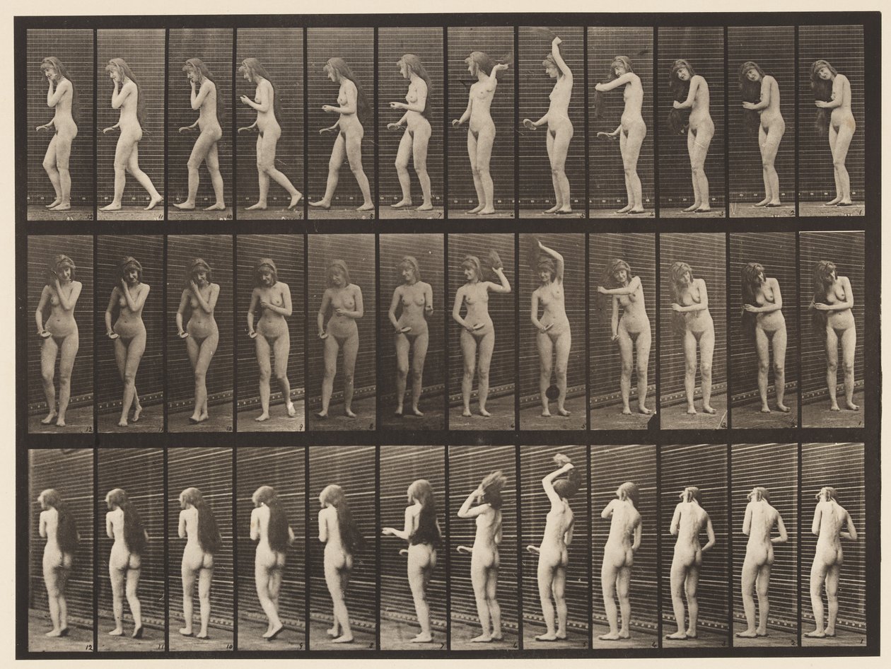 Plaat 426. Toilet; Haar borstelen en weglopen, 1872-1885 door Eadweard Muybridge