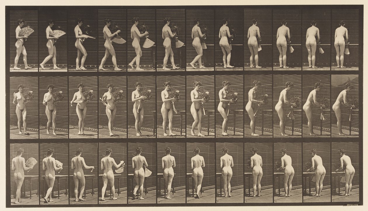 Plaat 441. Vaas dragen en op tafel plaatsen, 1872-1885 door Eadweard Muybridge