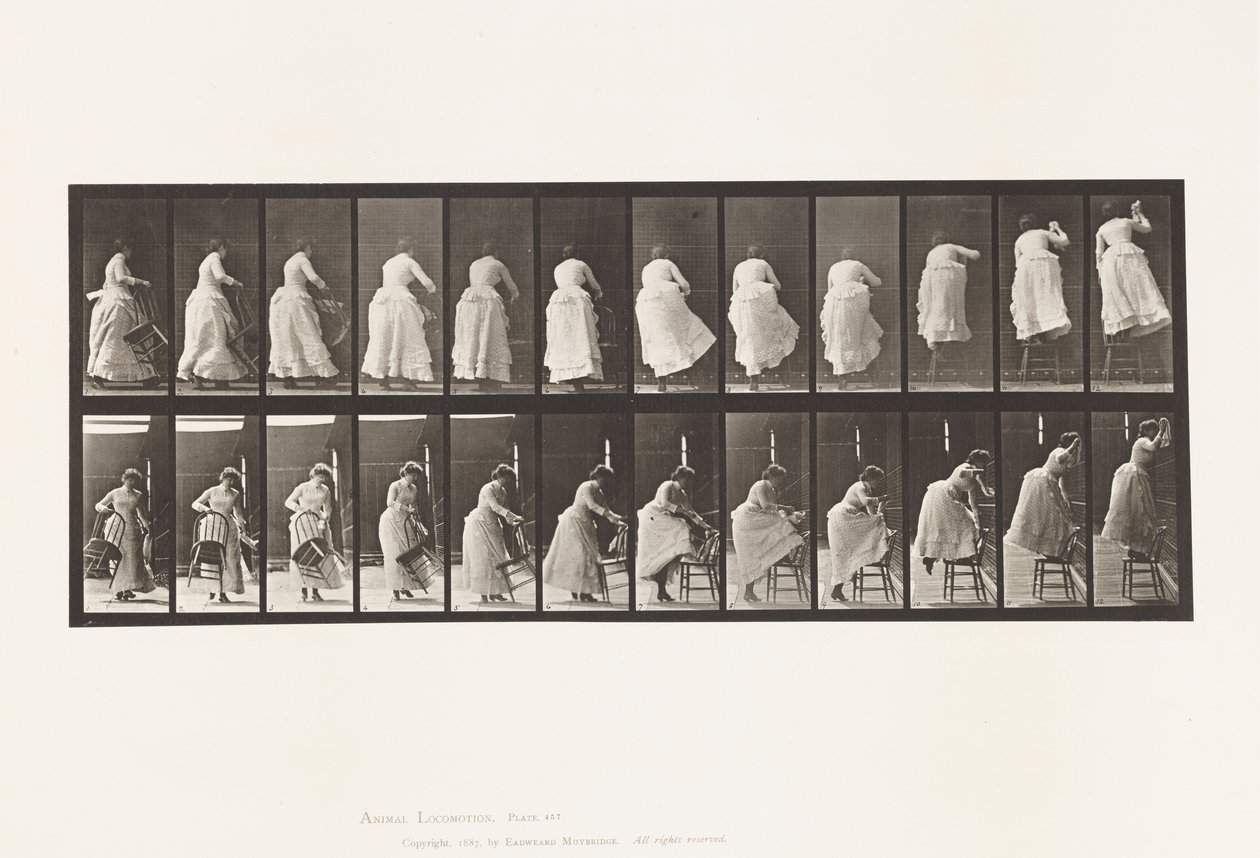 Plaat 457. Op een Stoel Stappen en Omhoog Reiken door Eadweard Muybridge