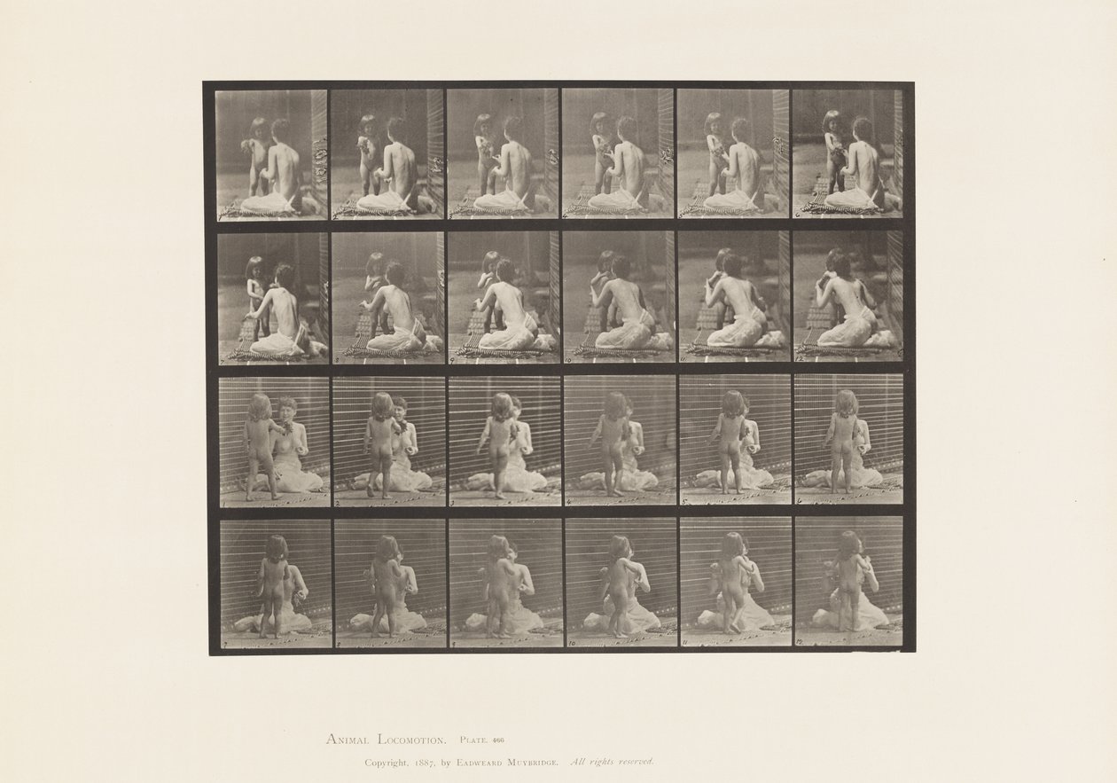 Plaat 466. Twee modellen, kind 70N, boeket brengen naar 12, 1885 door Eadweard Muybridge