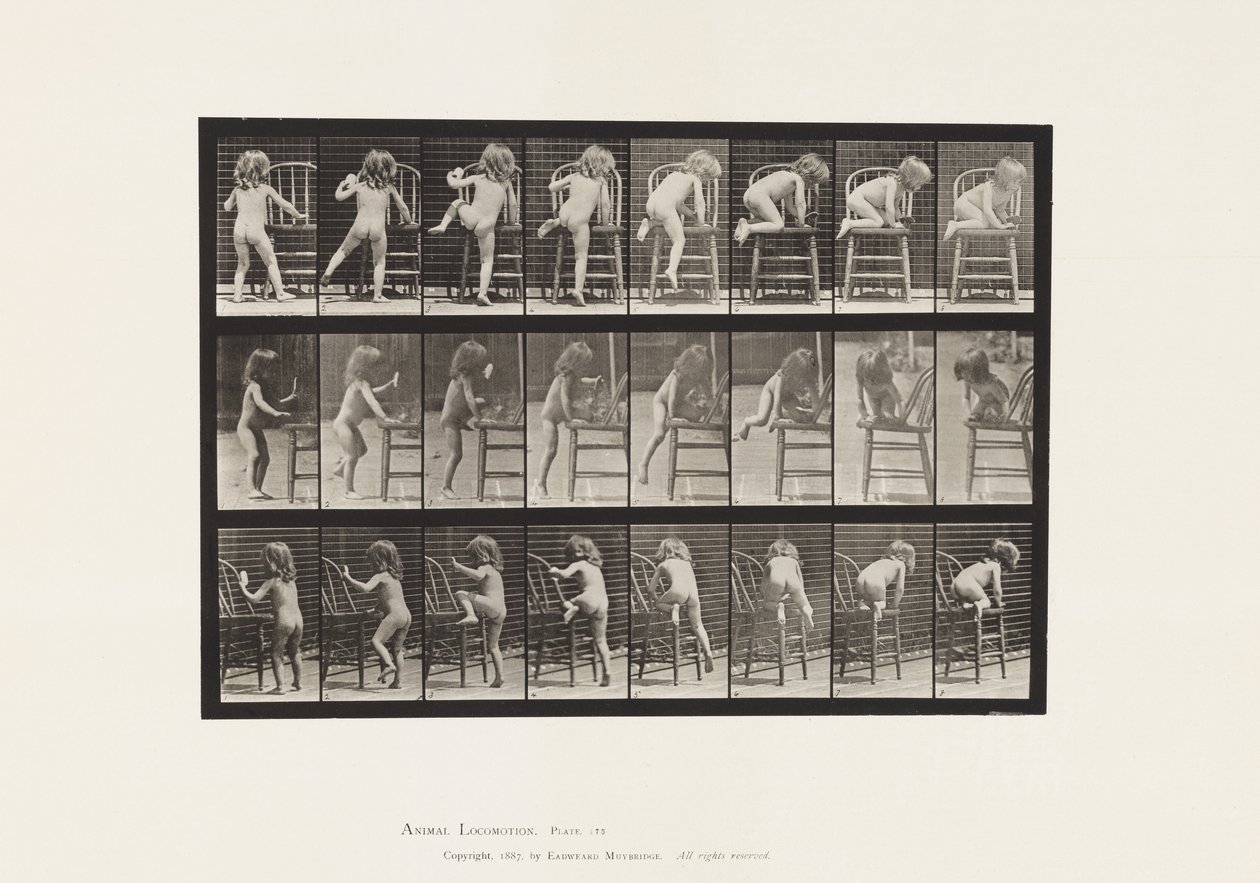 Plaat 475. Kind, Op een Stoel Klimmen door Eadweard Muybridge