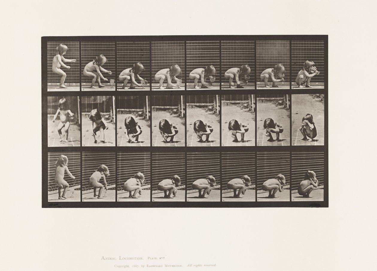 Plaat 477. Kind, Bukken, Een Beker Optillen en Drinken door Eadweard Muybridge