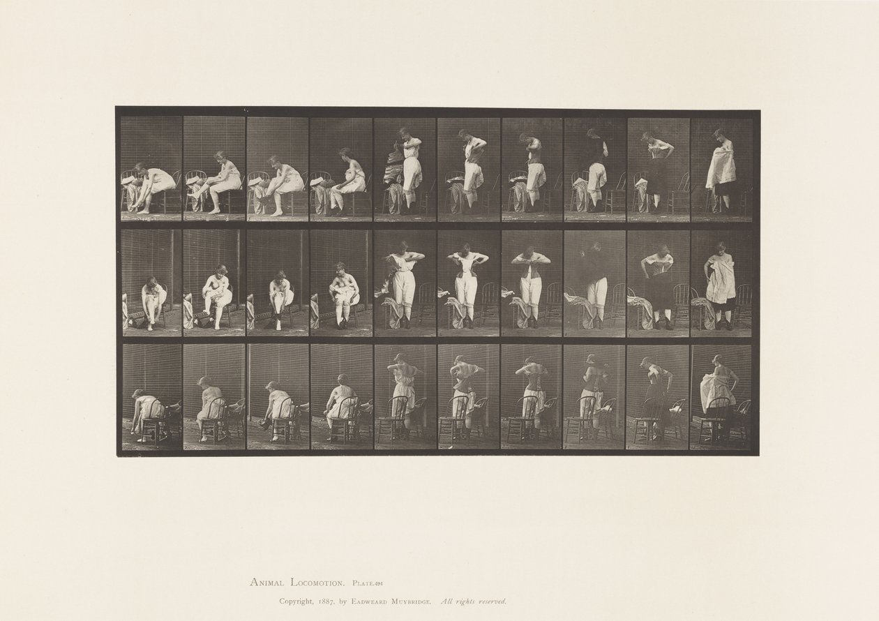 Plaat 494. Diverse fasen van het toilet door Eadweard Muybridge