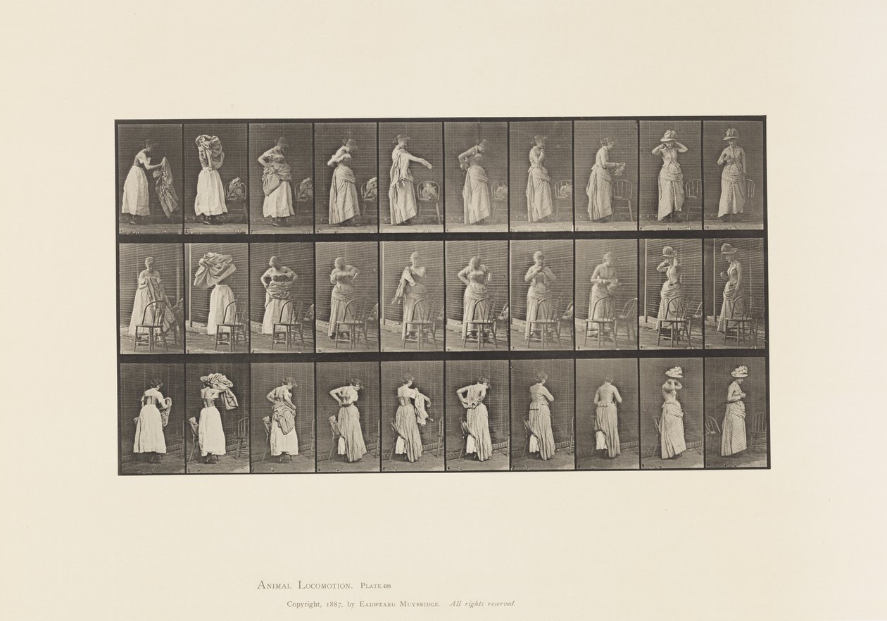 Plaat 495. Diverse Fasen van de Toilet door Eadweard Muybridge