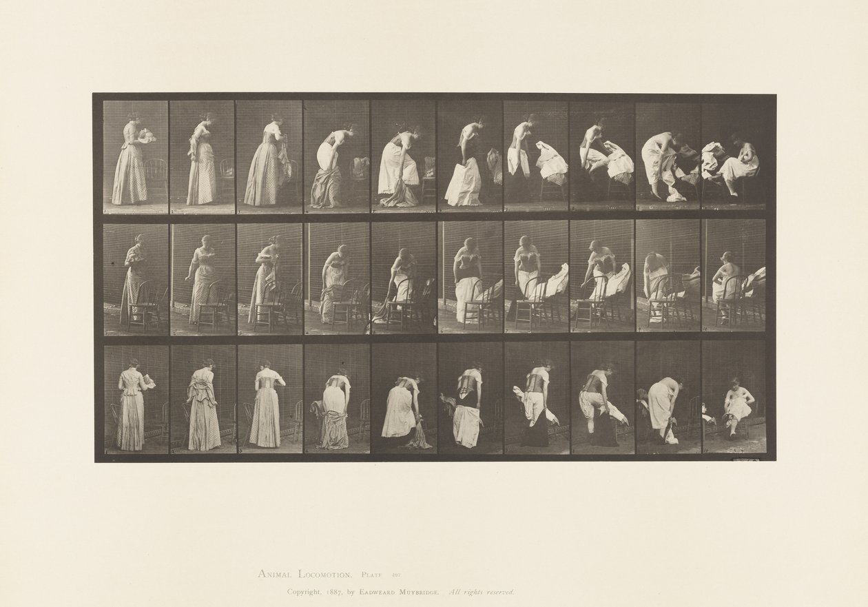 Plaat 497. Diverse fasen van het toilet, 1885 door Eadweard Muybridge
