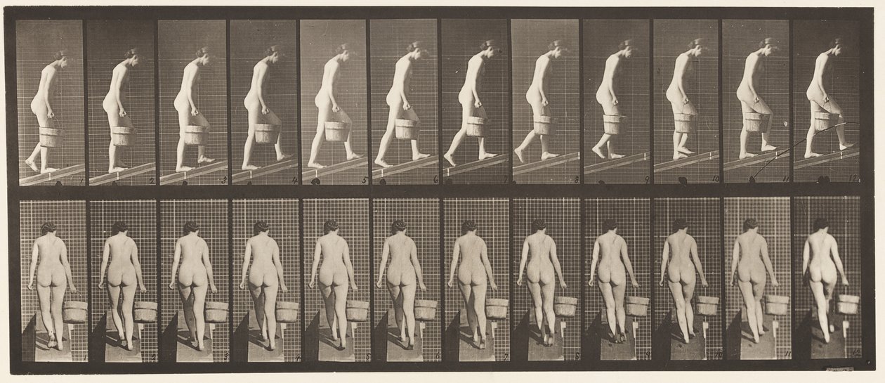 Plaat 84. Helling op, emmer water in rechterhand door Eadweard Muybridge
