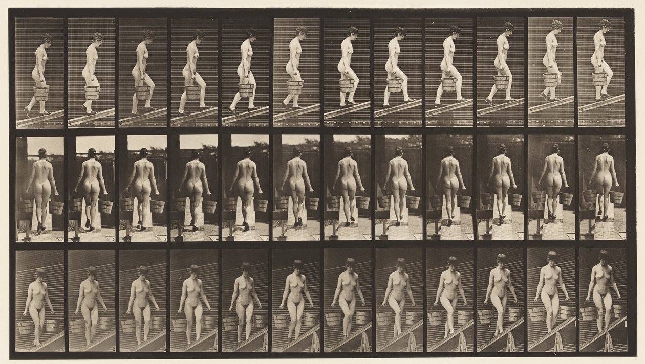 Helling oplopen, emmer water in elke hand door Eadweard Muybridge