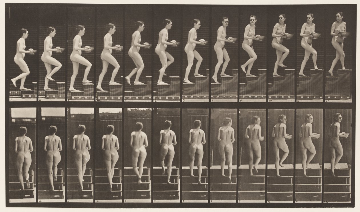 Plaat 94. Trappen opgaan, rondkijken; Kom in handen door Eadweard Muybridge
