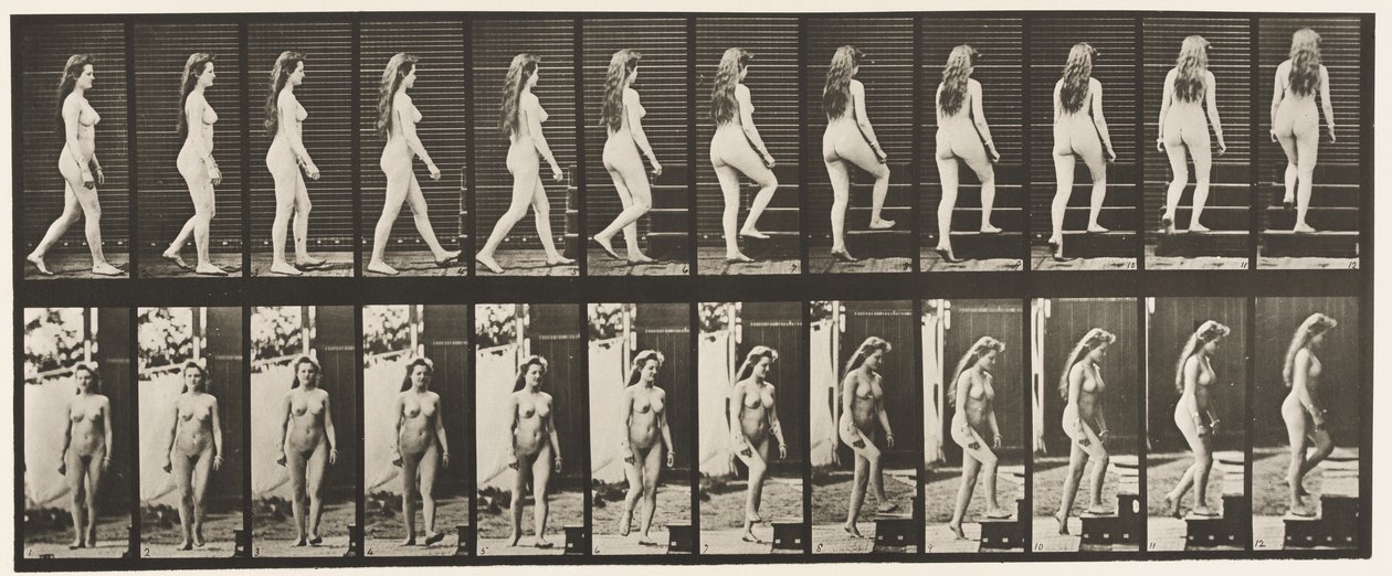 Plaat 99. Draaien en trappen opgaan door Eadweard Muybridge