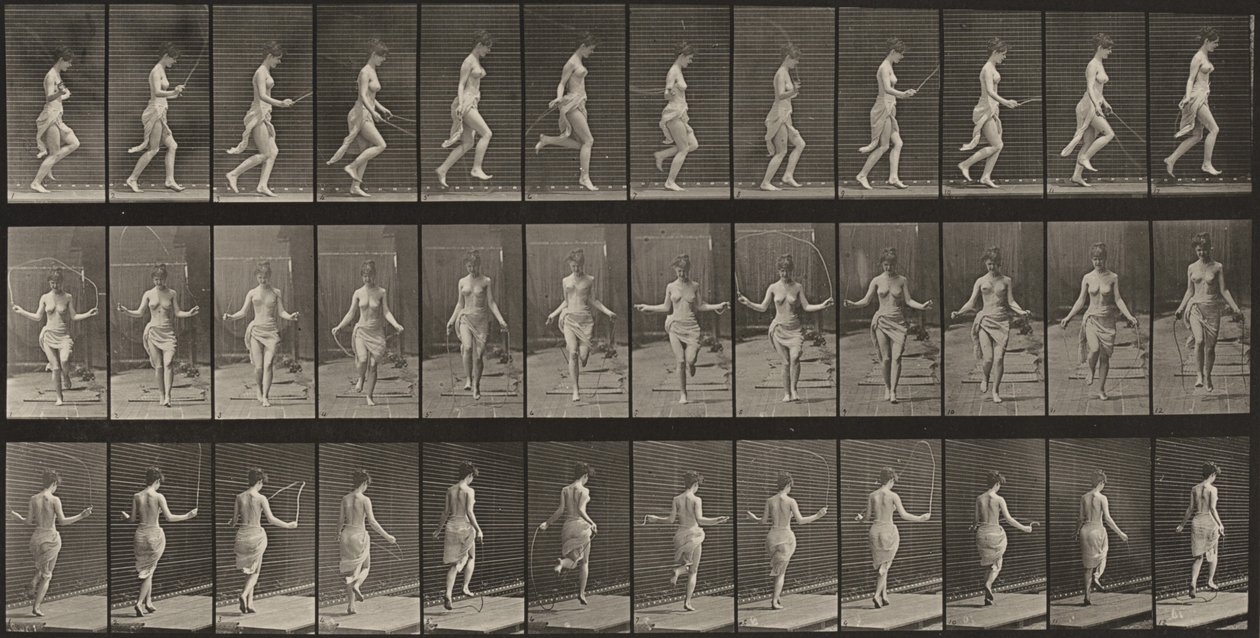 Plaat nummer 174. Rennen en springen met springtouw door Eadweard Muybridge