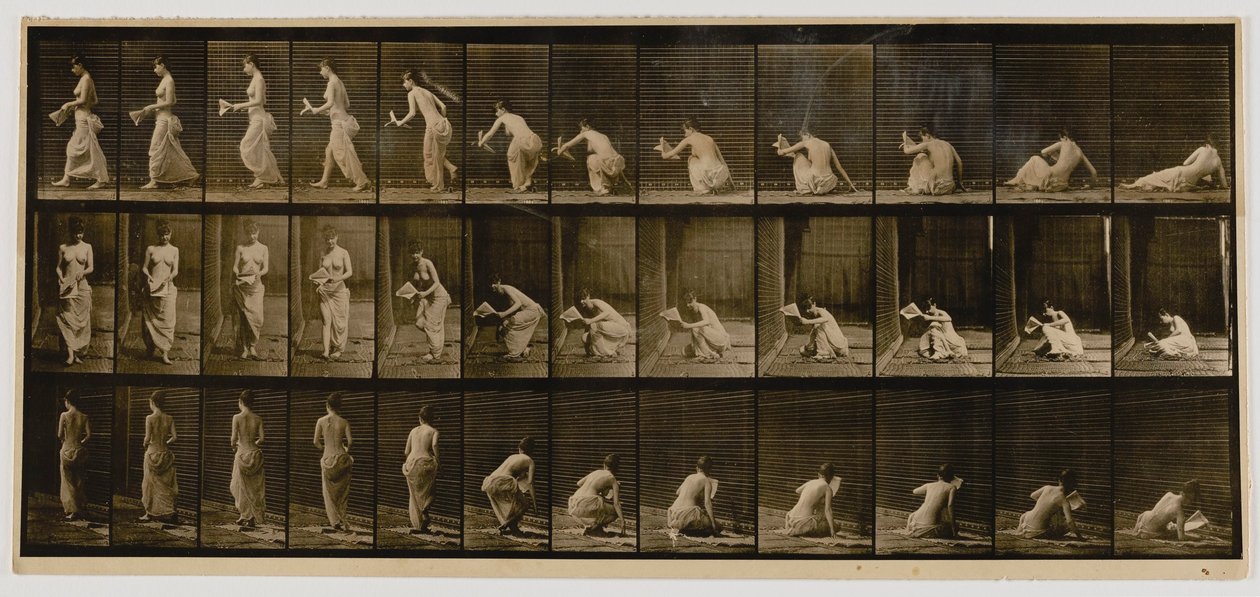 Vrouw opgestaan uit zittend op de grond, uit het boek Animal Locomotion door Eadweard Muybridge