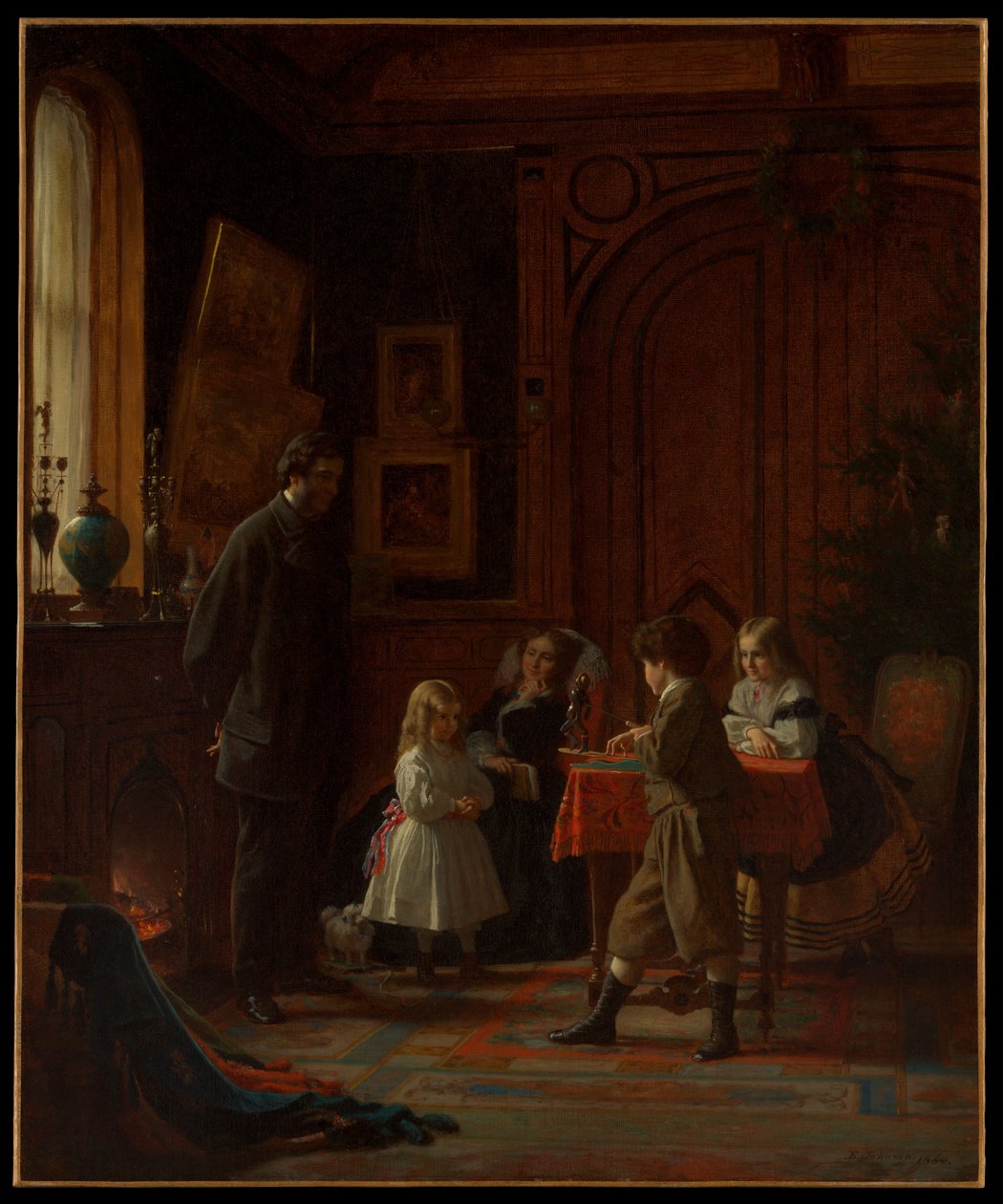 Kersttijd, de familie Blodgett door Eastman Johnson