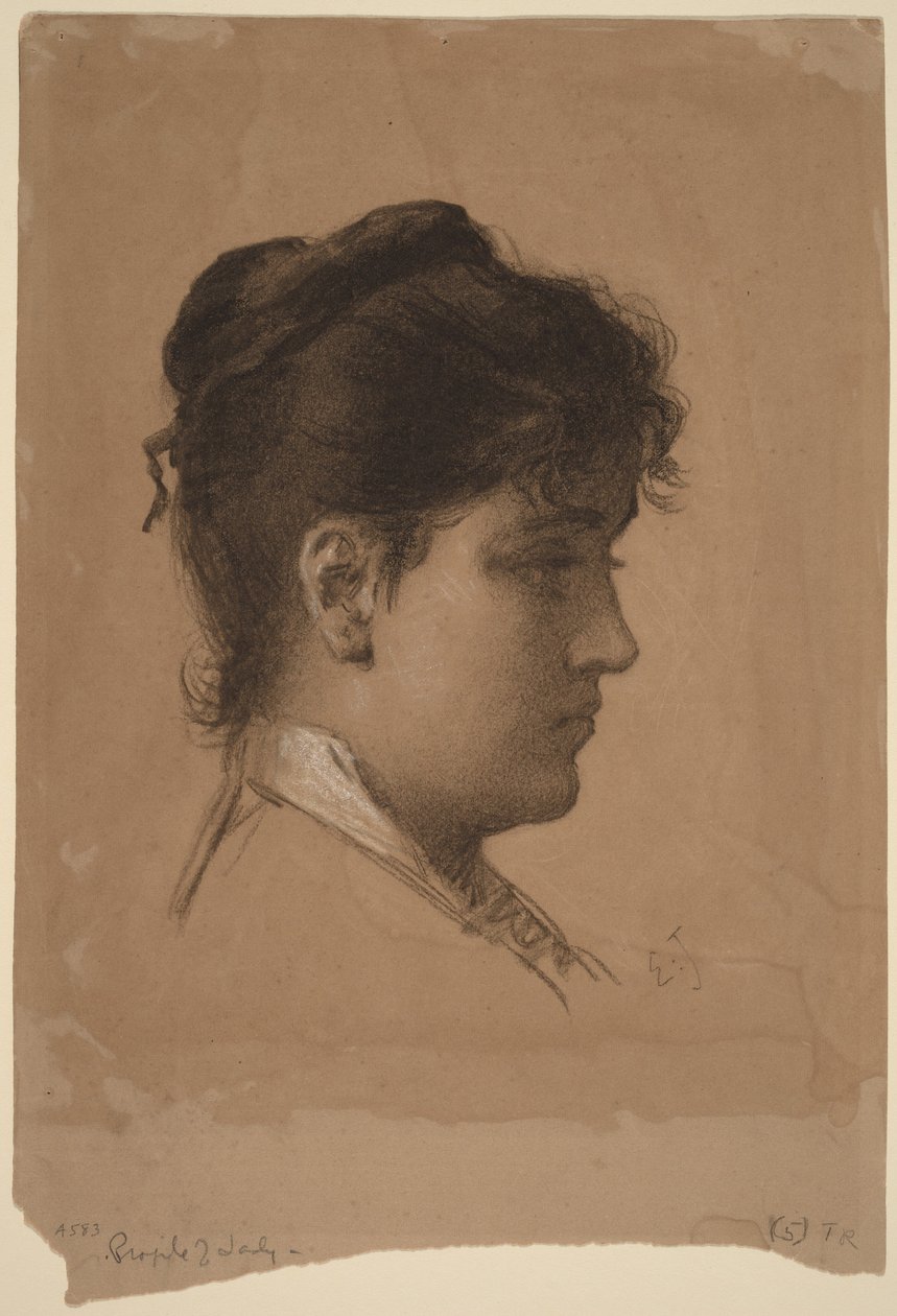 Kop van een jonge vrouw door Eastman Johnson