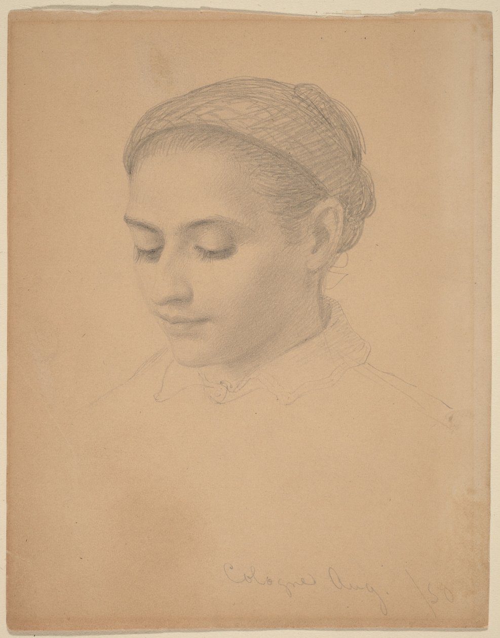 Hoofd van een jonge vrouw door Eastman Johnson