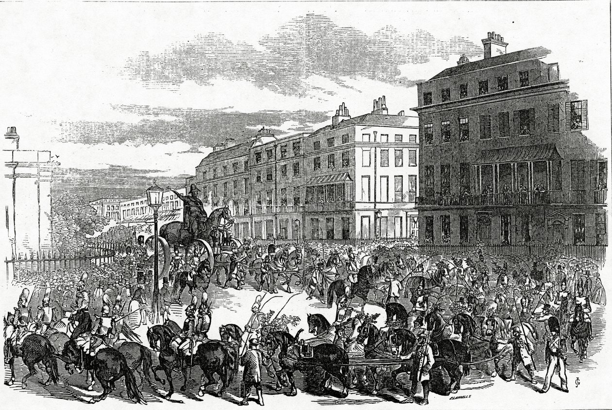 De Grote Processie van het Wellington Standbeeld in Park Lane, gepubliceerd in de 