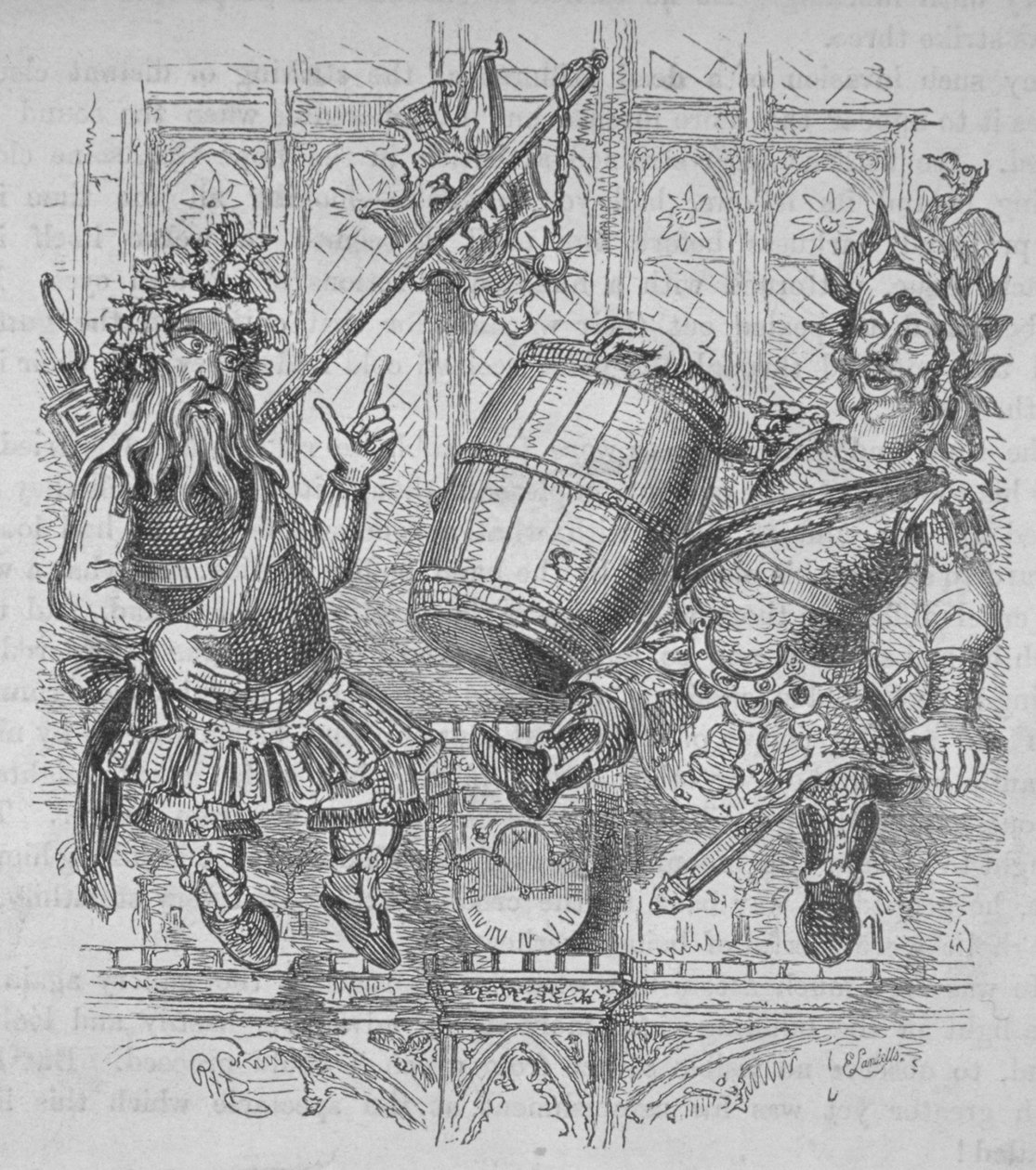 Gog en Magog met een vat door Ebenezer Landells