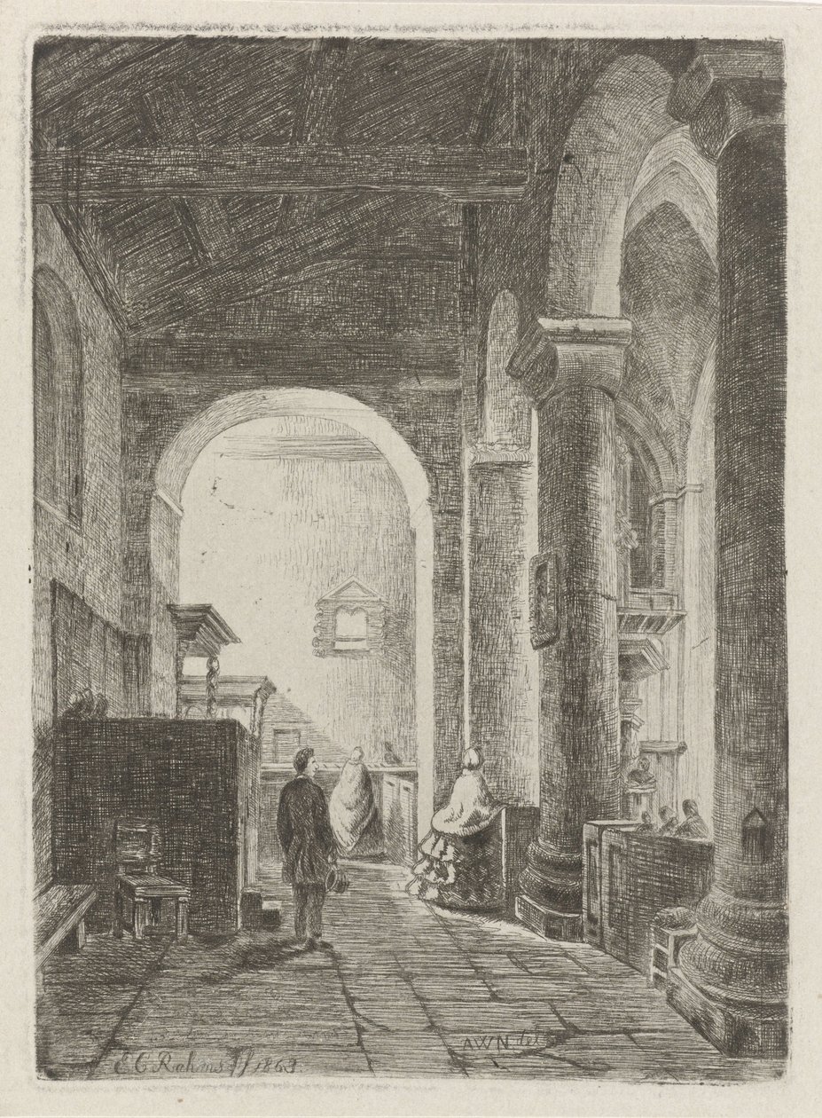 Interieur van een kerk door Eberhard Cornelis Rahms