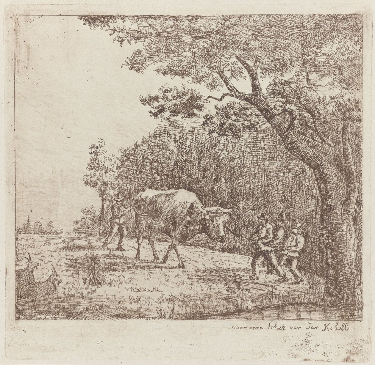 Vier mannen en een stier door Eberhard Cornelis Rahms