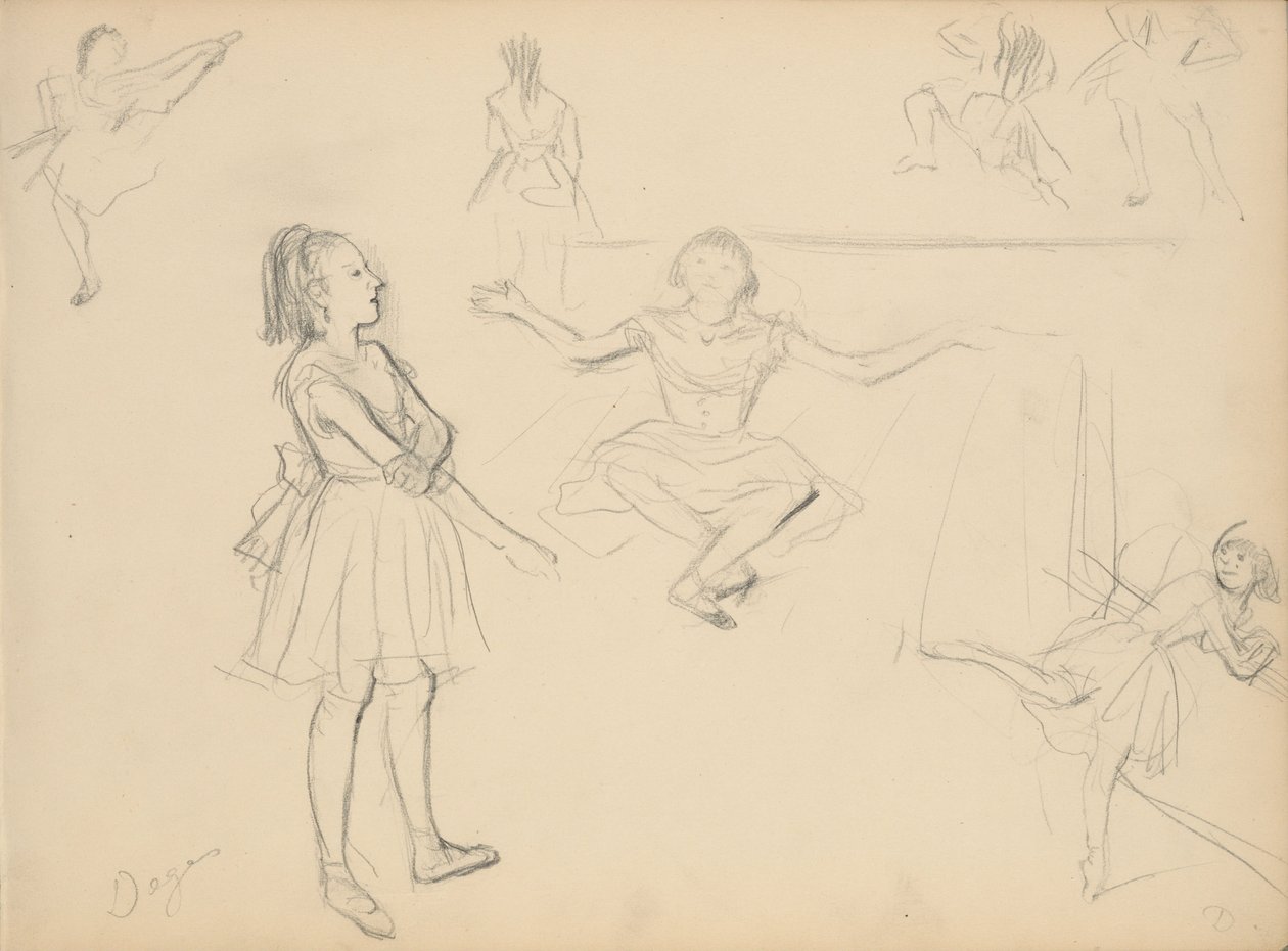 Balletdansers repeteren door Edgar Degas