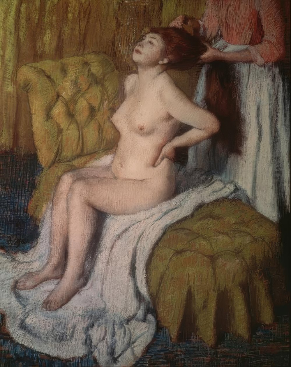 Een vrouw laat zich kammen door Edgar Degas