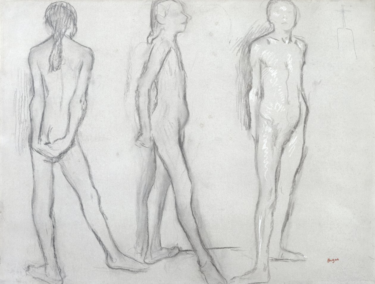 Drie studies van een naakte danseres door Edgar Degas