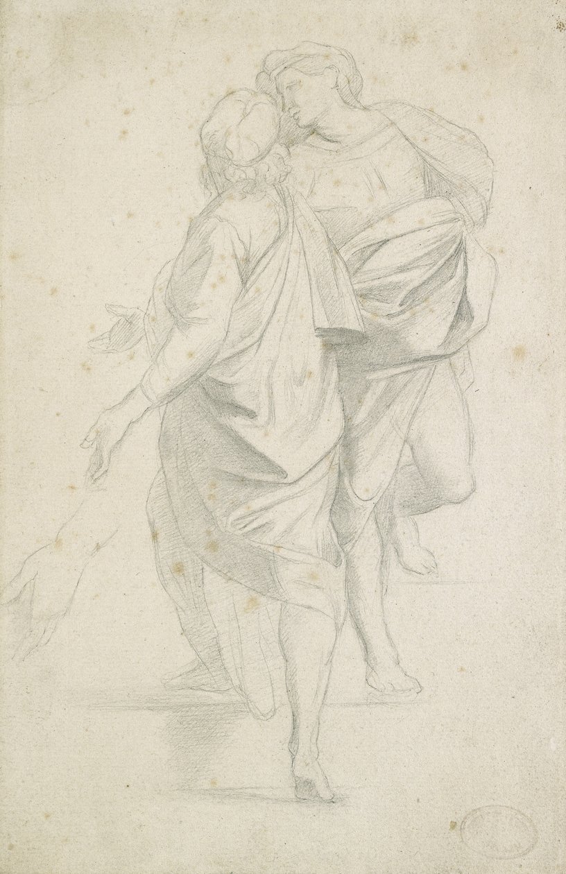 Twee figuren op een trap, naar Raphael door Edgar Degas