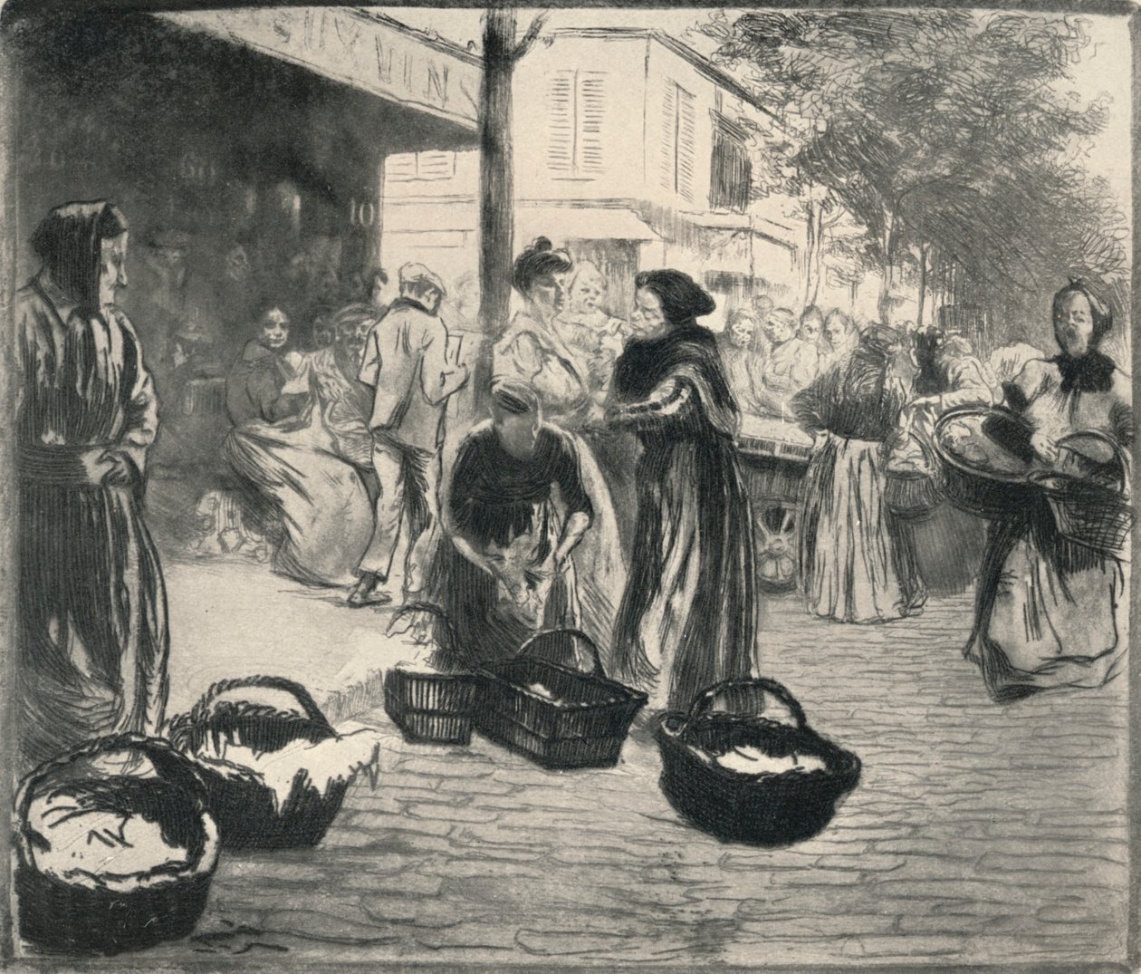 Openluchtmarkt, Avenue de Clichy, 1915 door Edgar Chahine