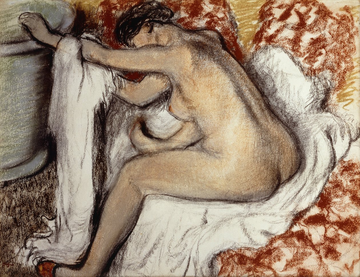 Na het bad, vrouw die zich afdroogt door Edgar Degas