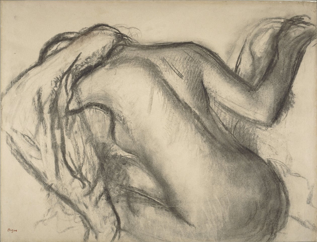 Na het bad, vrouw droogt haar haar door Edgar Degas