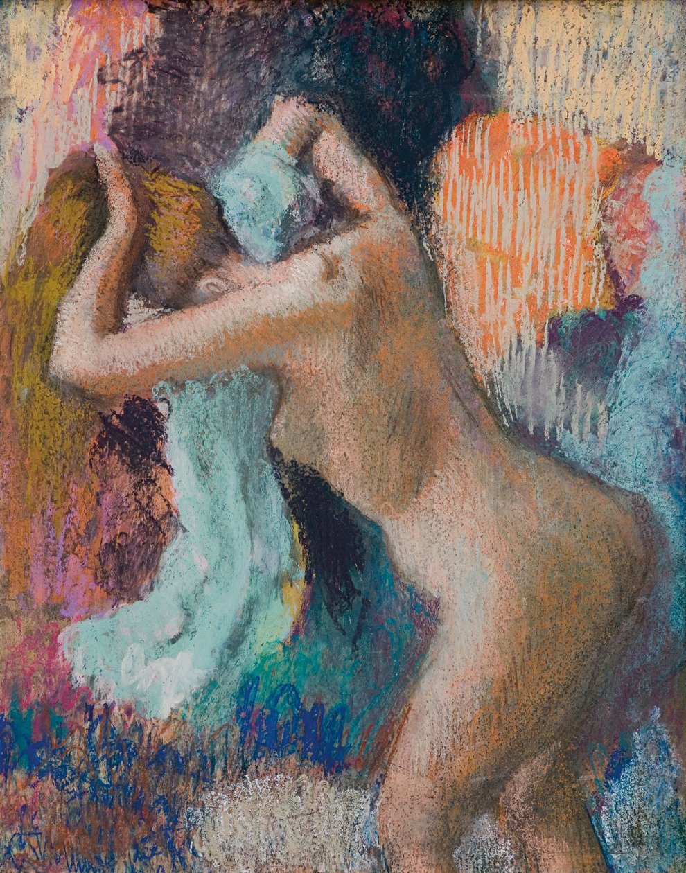 Na het bad, vrouw die zichzelf droogt door Edgar Degas