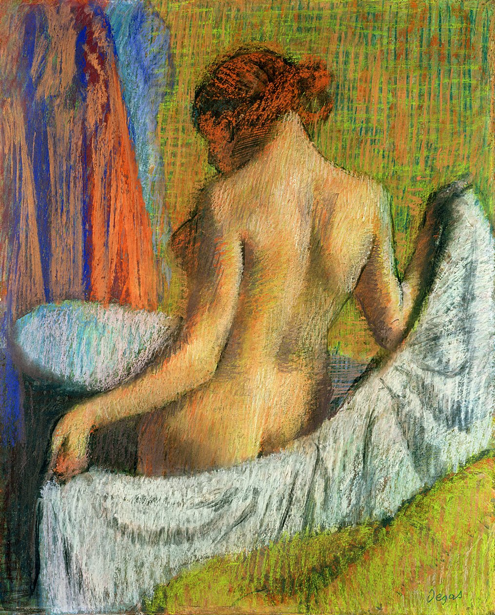 Na het bad, vrouw met een handdoek, c.1885-90 door Edgar Degas