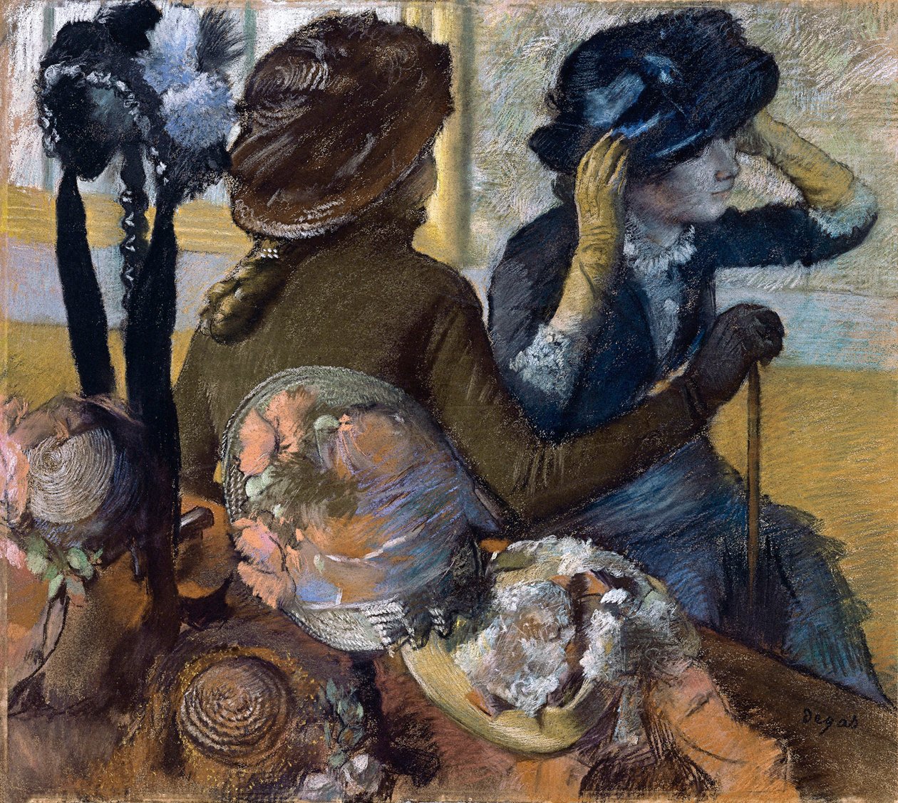 Bij de hoedenmaakster, 1882 door Edgar Degas