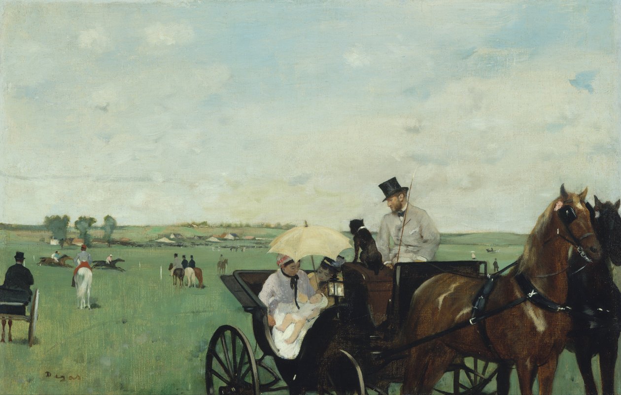 Op de renbaan op het platteland (Aux courses en province) door Edgar Degas