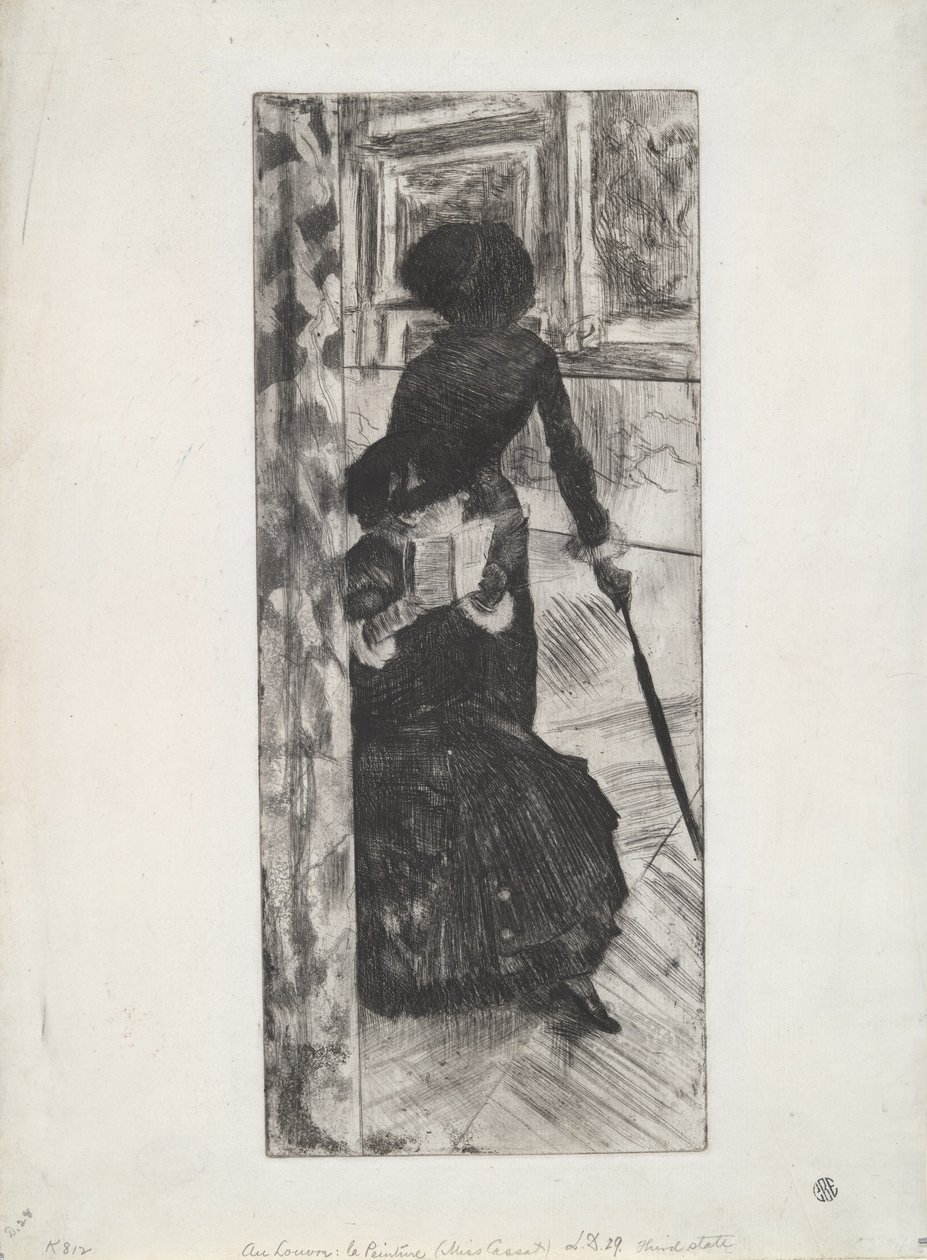 In het Louvre: La Peinture (Mary Cassatt), ca. 1879-80 door Edgar Degas