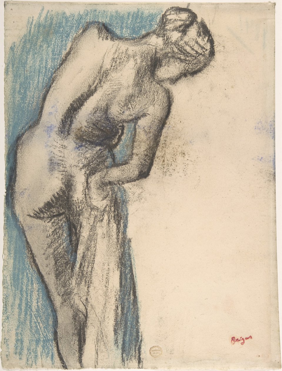 Een badgaster die zich afdroogt door Edgar Degas
