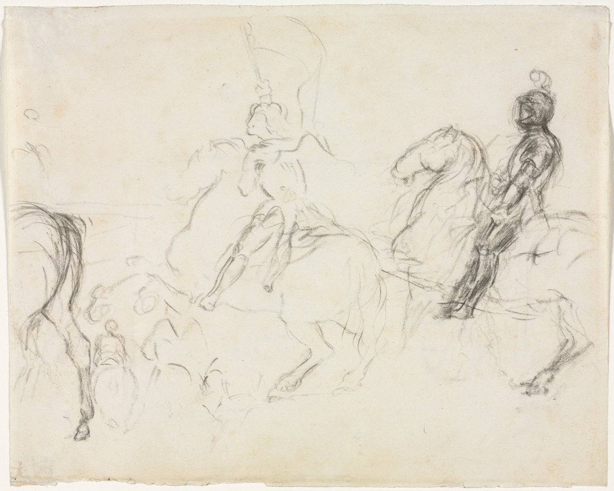 Slagveld met Gepantserde Figuren te Paard (recto) door Edgar Degas