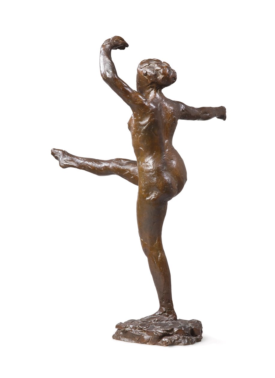 Danser, vierde positie voor, op linkerbeen, derde studie door Edgar Degas