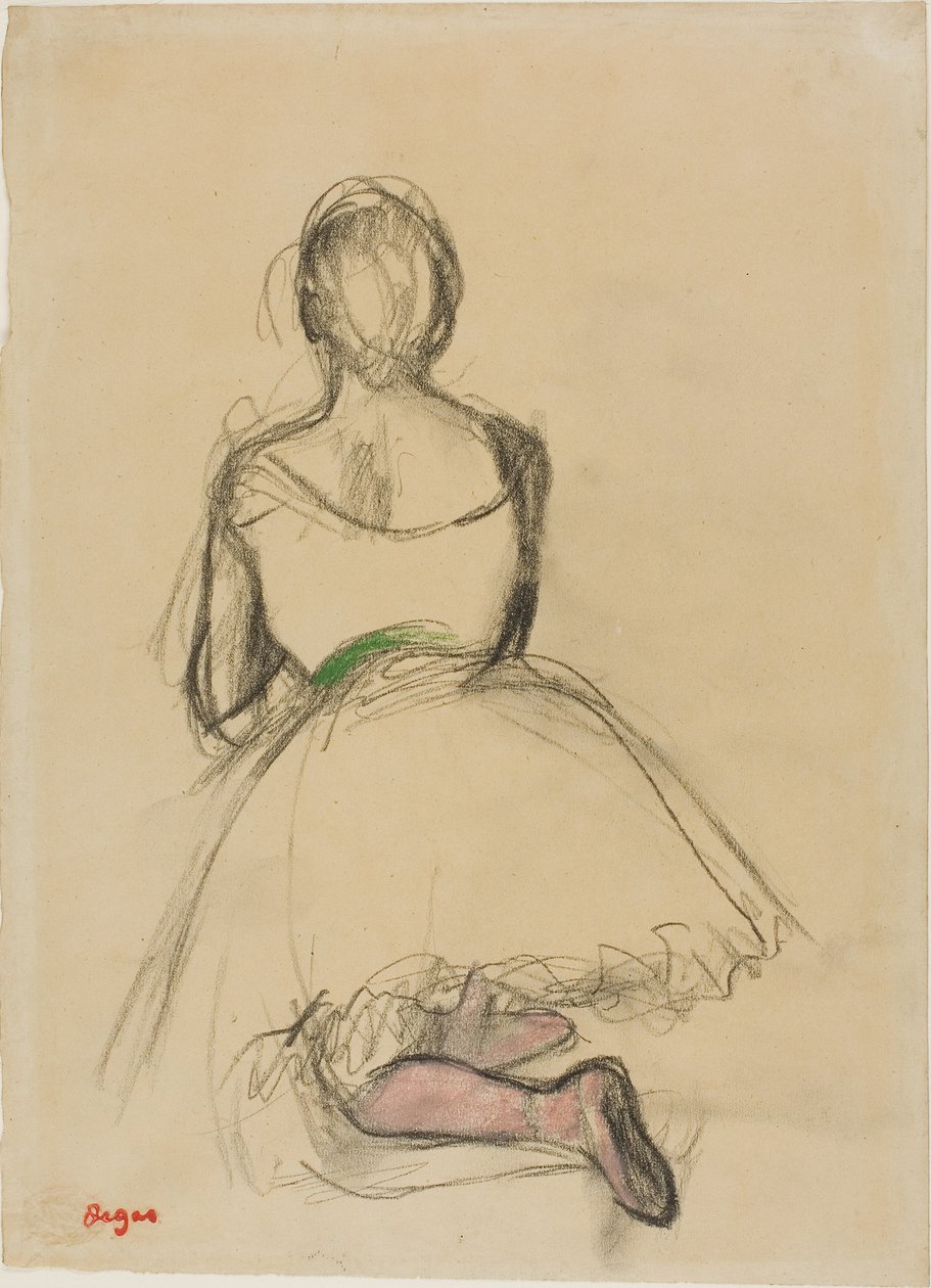 Danser knielt, op de rug gezien door Edgar Degas