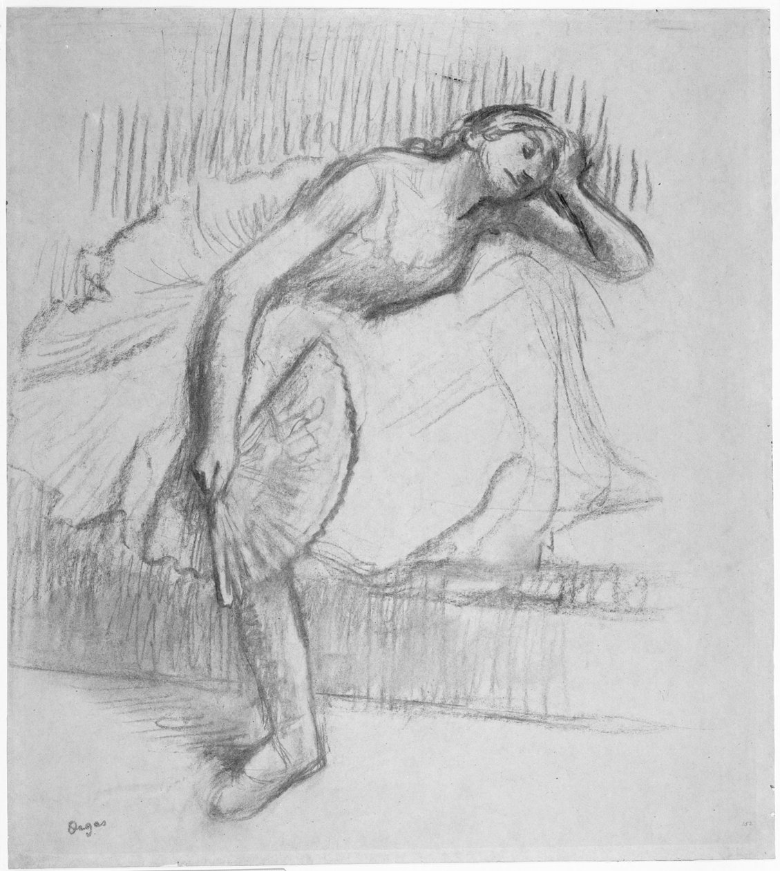 Danser rustend met een ventilator door Edgar Degas
