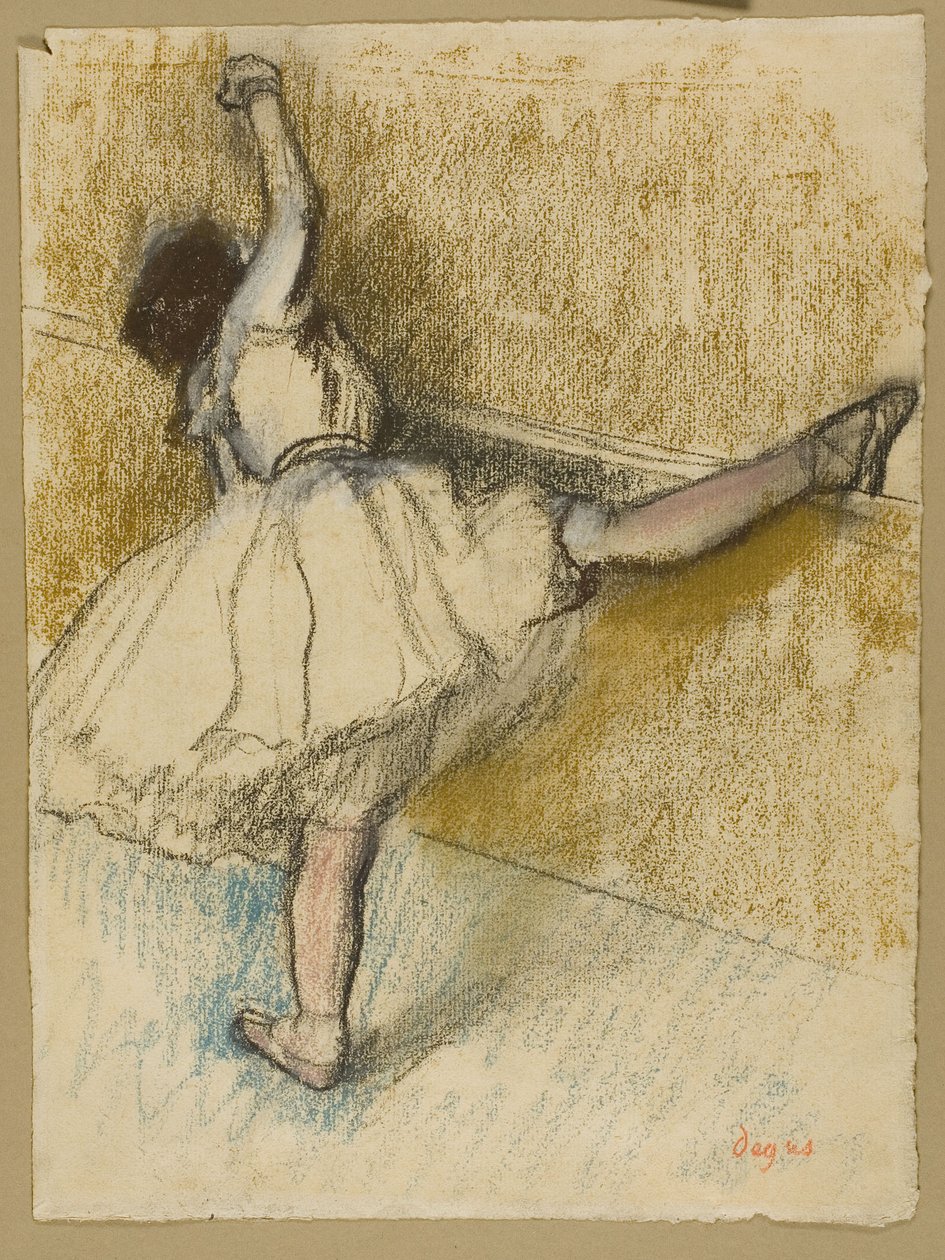 Danser rekt zich uit aan de bar door Edgar Degas