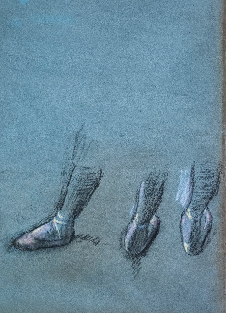 Dancer van achteren en drie voetstudies (detail). Rond 1878 door Edgar Degas
