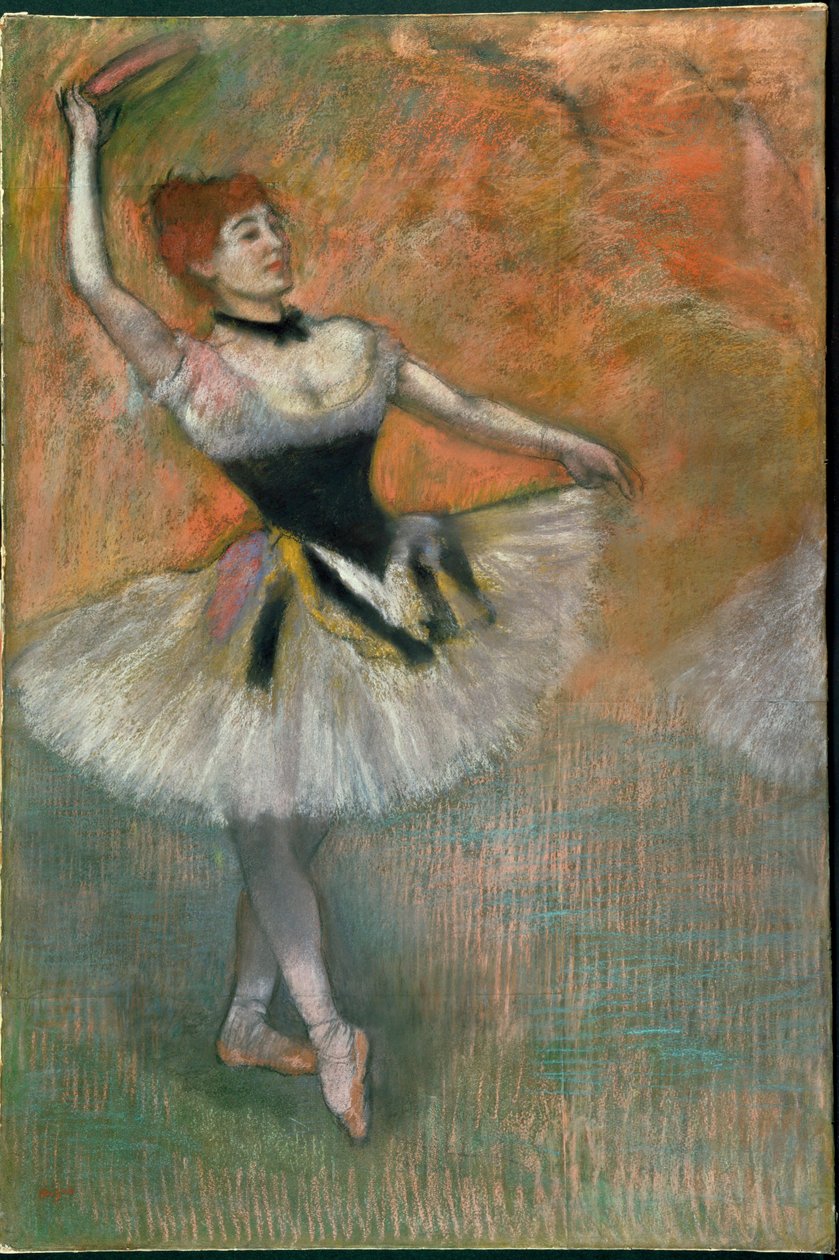 Danseres met tamboerijn (pastel op papier) door Edgar Degas