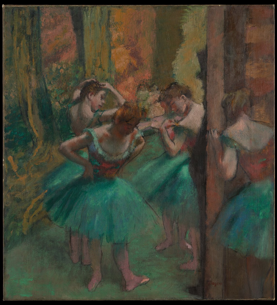 Dansers, roze en groen door Edgar Degas