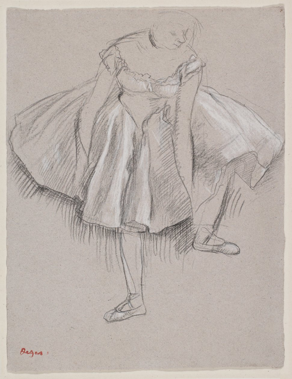 Danseres die haar schoen aanpast, begin 1880s (houtskool en pastel op papier) door Edgar Degas