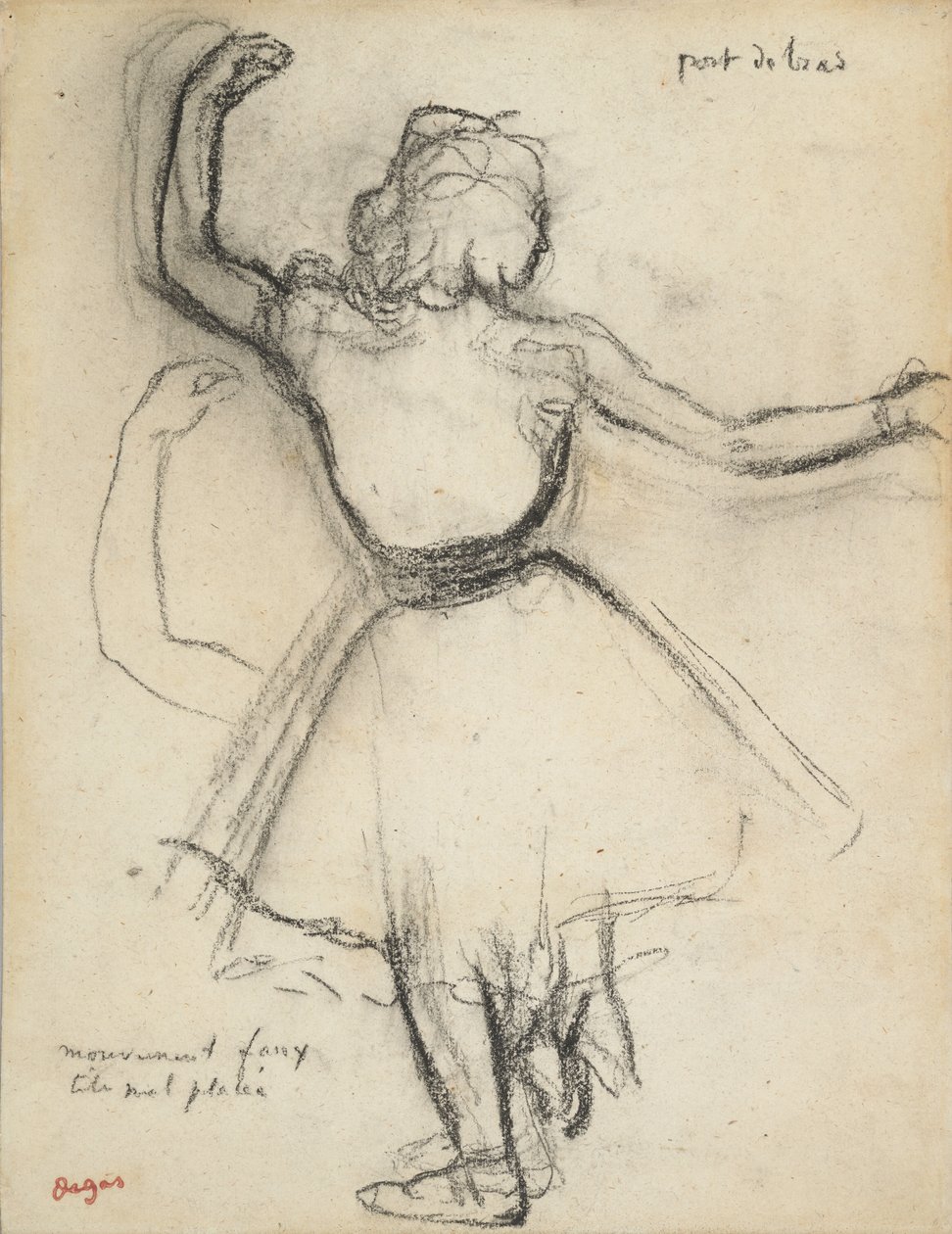 Danseres op de rug gezien: Port de bras, ca. 1875-85 (houtskool op papier) door Edgar Degas
