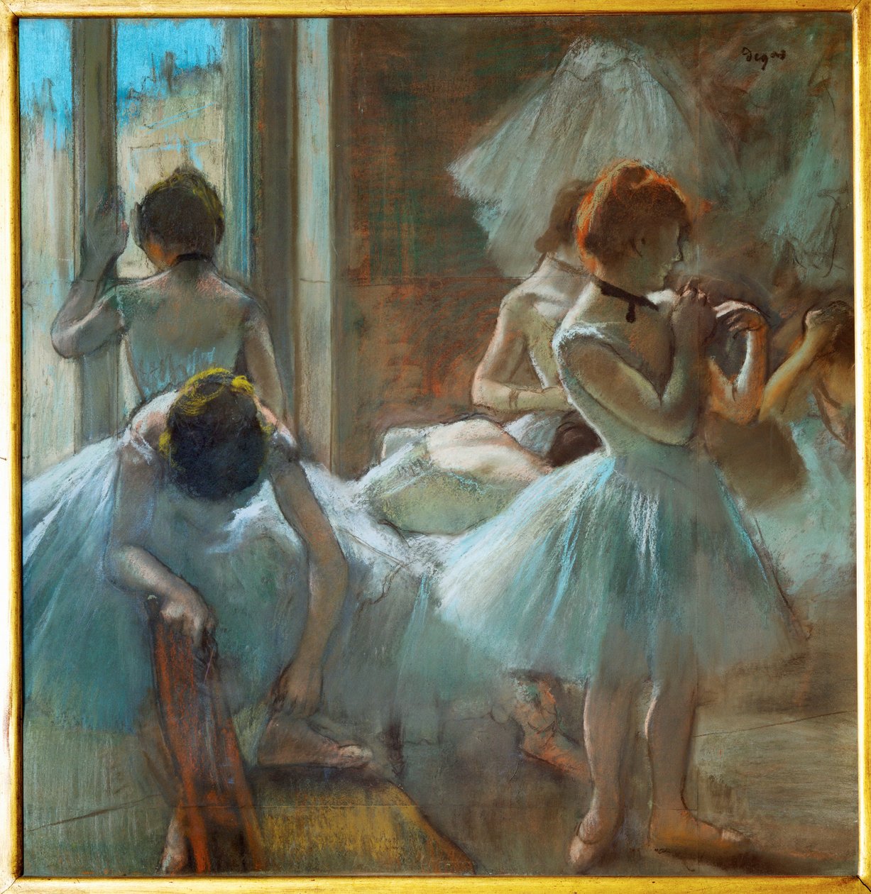 Dansers in rust (pastel) door Edgar Degas