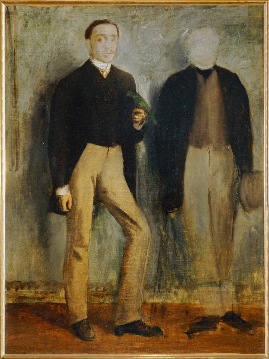 Twee staande mannen (schilderij op doek) door Edgar Degas