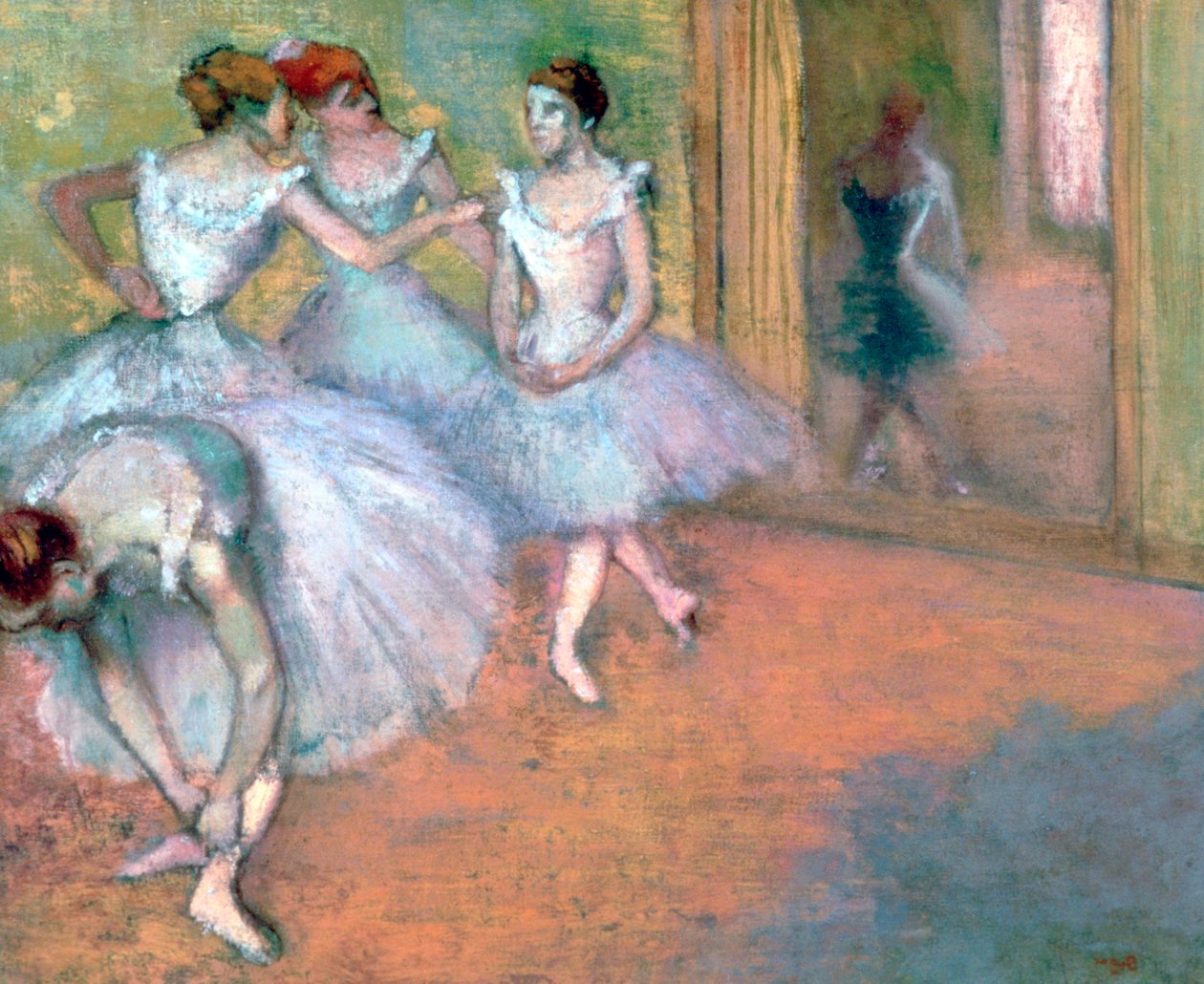 Vier dansers in de foyer, eind 19e-begin 20e eeuw door Edgar Degas