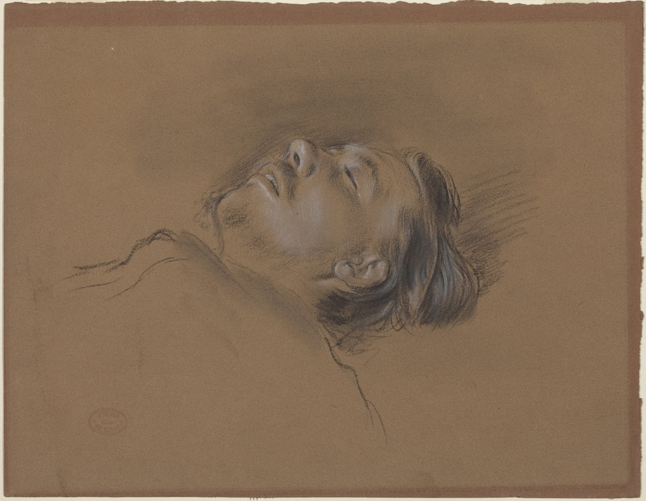 Hoofd van de gevallen jockey (studie voor „Scène uit de steeplechase: de gevallen jockey“) door Edgar Degas
